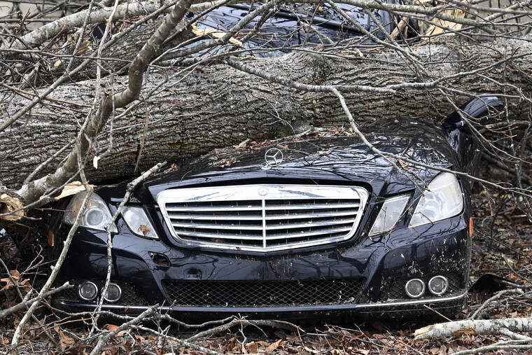 ASSOCIATED PRESS
                                A Mercedes-Benz parked near a home is crushed by a tree, Sunday, in Clarksville, Tenn. Tornados caused catastrophic damage in Middle Tennessee on Saturday afternoon and evening.