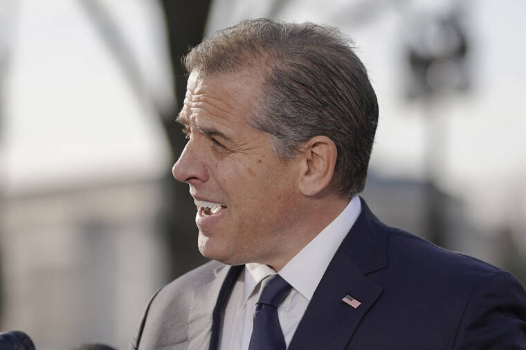 ASSOCIATED PRESS
                                Hunter Biden, son of President Joe Biden, speaks during a news conference outside the U.S. Capitol, today, in Washington. Hunter Biden, today, lashed out at Republican investigators who have been digging into his business dealings, insisting outside the Capitol he will only testify before a congressional committee in public.