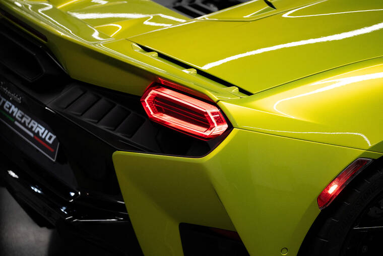 AUTOMOBILI LAMBORGHINI/HANDOUT VIA REUTERS
                                The new Temerario Lamborghini hybrid supercar is displayed during a press presentation at the Lamborghini factory in Sant’Agata Bolognese, Italy, today.