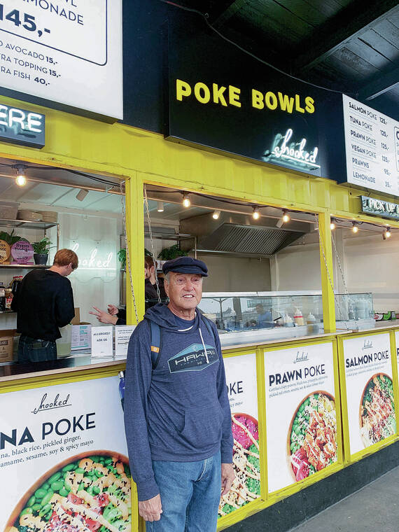 Floyd Baptist of Kailua traveled to seven European countries and while in Copenhagen, Denmark, discovered a taste of home in the Nyhavn Harbor area. Photo by Patti Baptist.