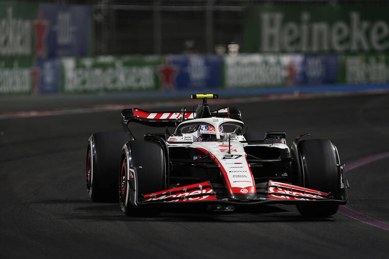 LUCAS PELTIER / USA TODAY SPORTS
                                Moneygram Haas F1 driver Nico Hulkenberg of Germany drives during the Formula 1 Heineken Silver Las Vegas Grand Prix at the Las Vegas Strip Circuit on Nov. 18.